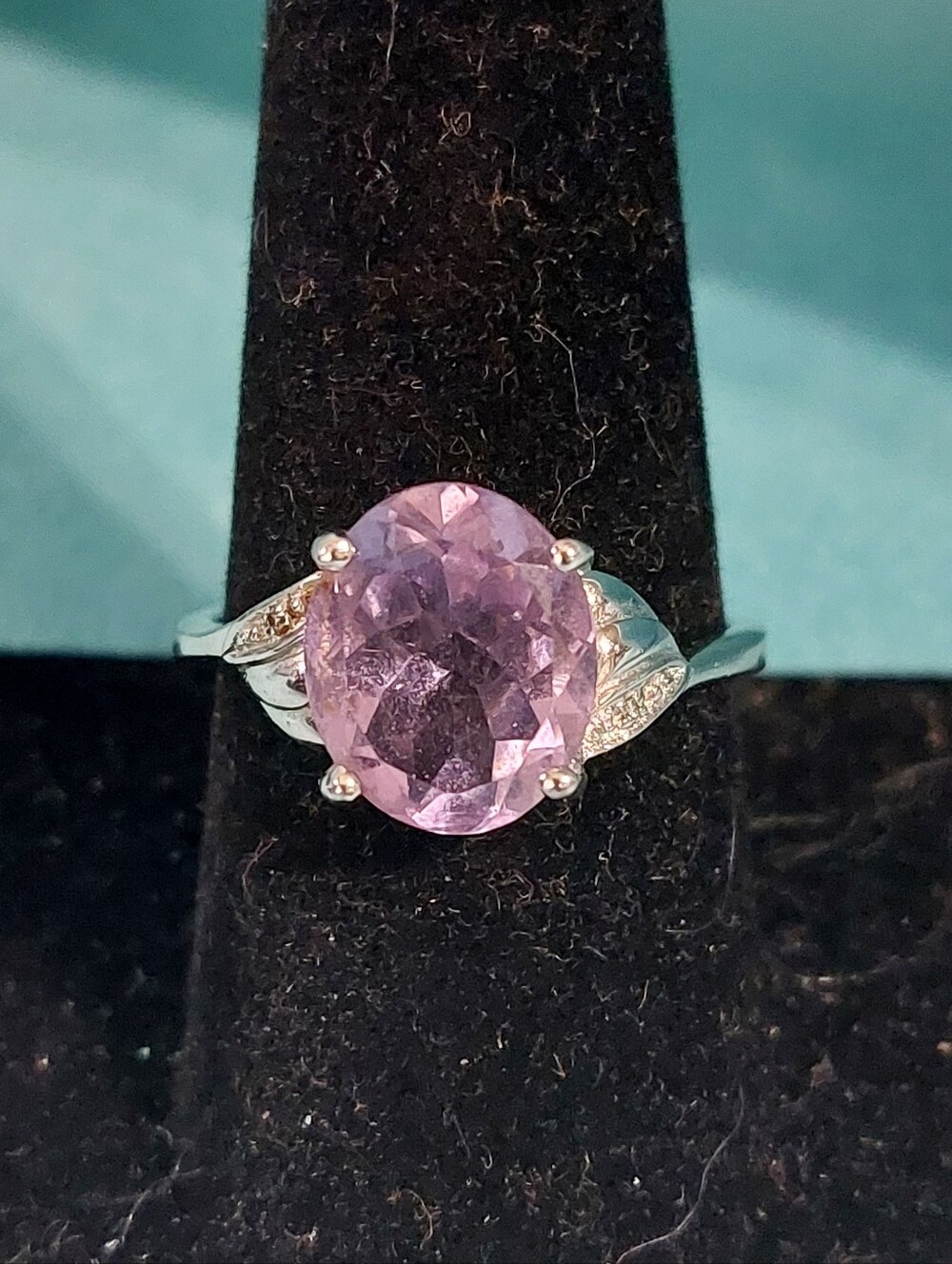 Danbury Mint February Birthstone Ring, 925 SS With Pavé Side Stones, Size 10